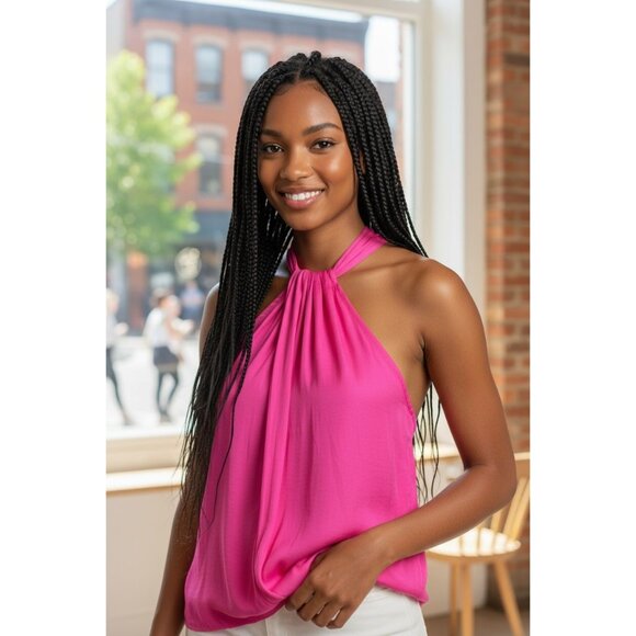 DO+BE Blouse Womens Size Small Pink Tropical Swirl Lined Halter Tank Flowy CHIC - Picture 1 of 9